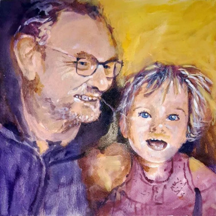 Walter Mikes: "Walter und Faye" 2021, Chinesische Tusche und Ölpastell auf Fabriano-Karton, 35x35cm